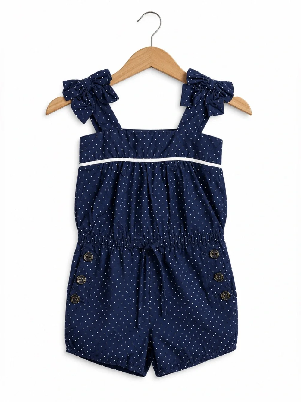 GAP Navy Blue Polka Dot Girl's Romper with Bow Straps 2T  Preppy Breathable